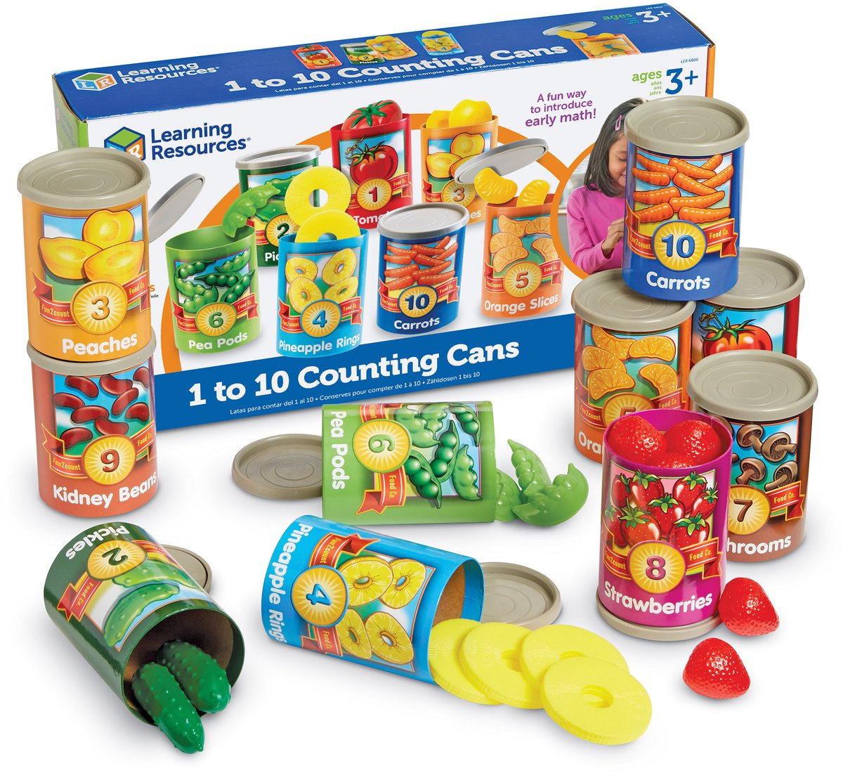 Risorse didattiche per contare i giocattoli: da 1 a 10 lattine per contare, educative. - 3+