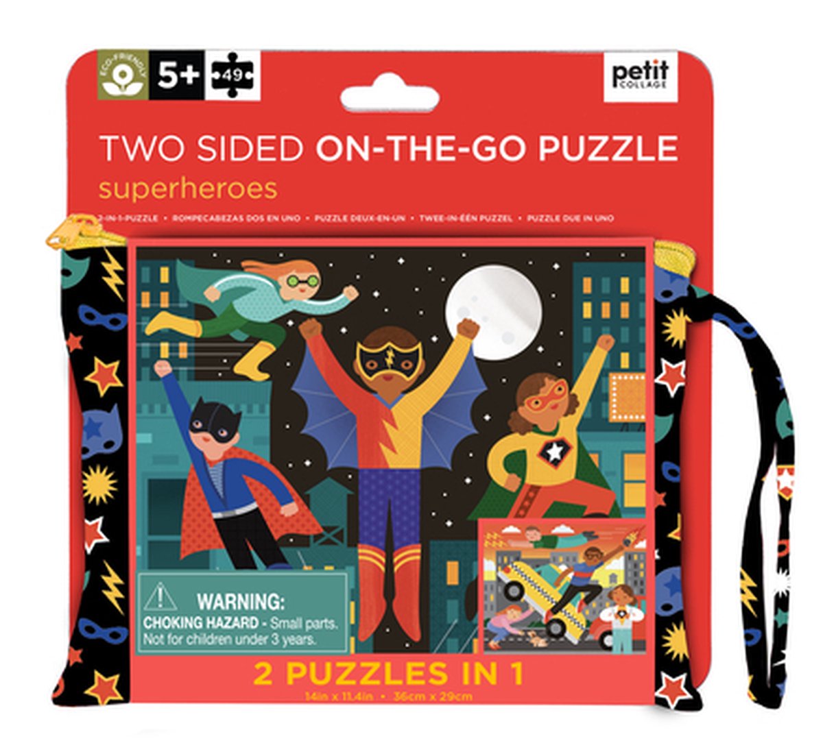 Petit collage puzzel superhelden - tweezijdig karton - reisspel.