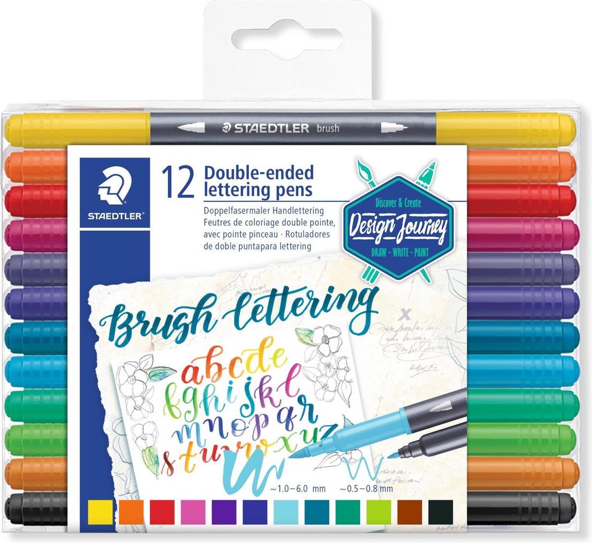 Staedtler design journey - brush letter pen duo met (penseel)punt - set 12