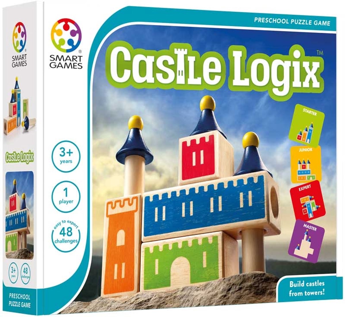 Smartgames castle logix - juego de pensamiento lógico de madera - 48 desafíos de construcción espacial - juego educativo en solitario - a partir de 3 años