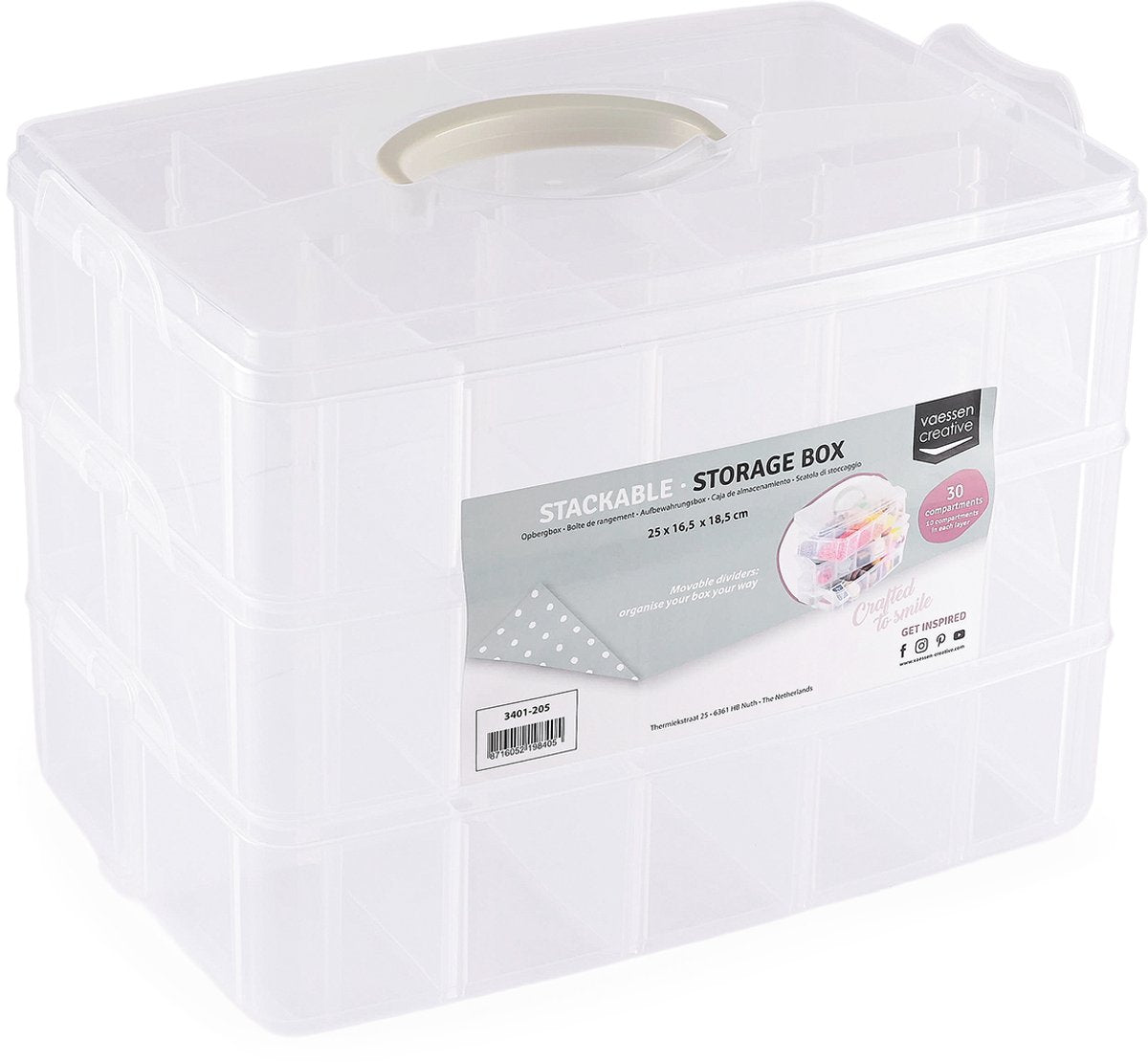 Vaessen creative • caja de almacenamiento apilable 25x16,5x18,5cm
