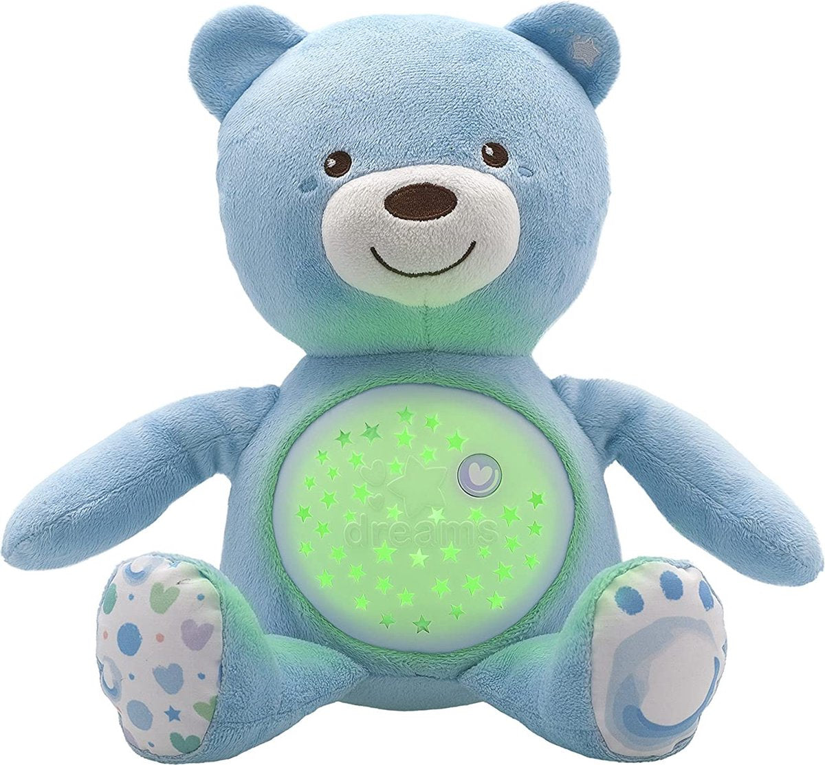 Peluche Chicco proyector osito primeros sueños azul