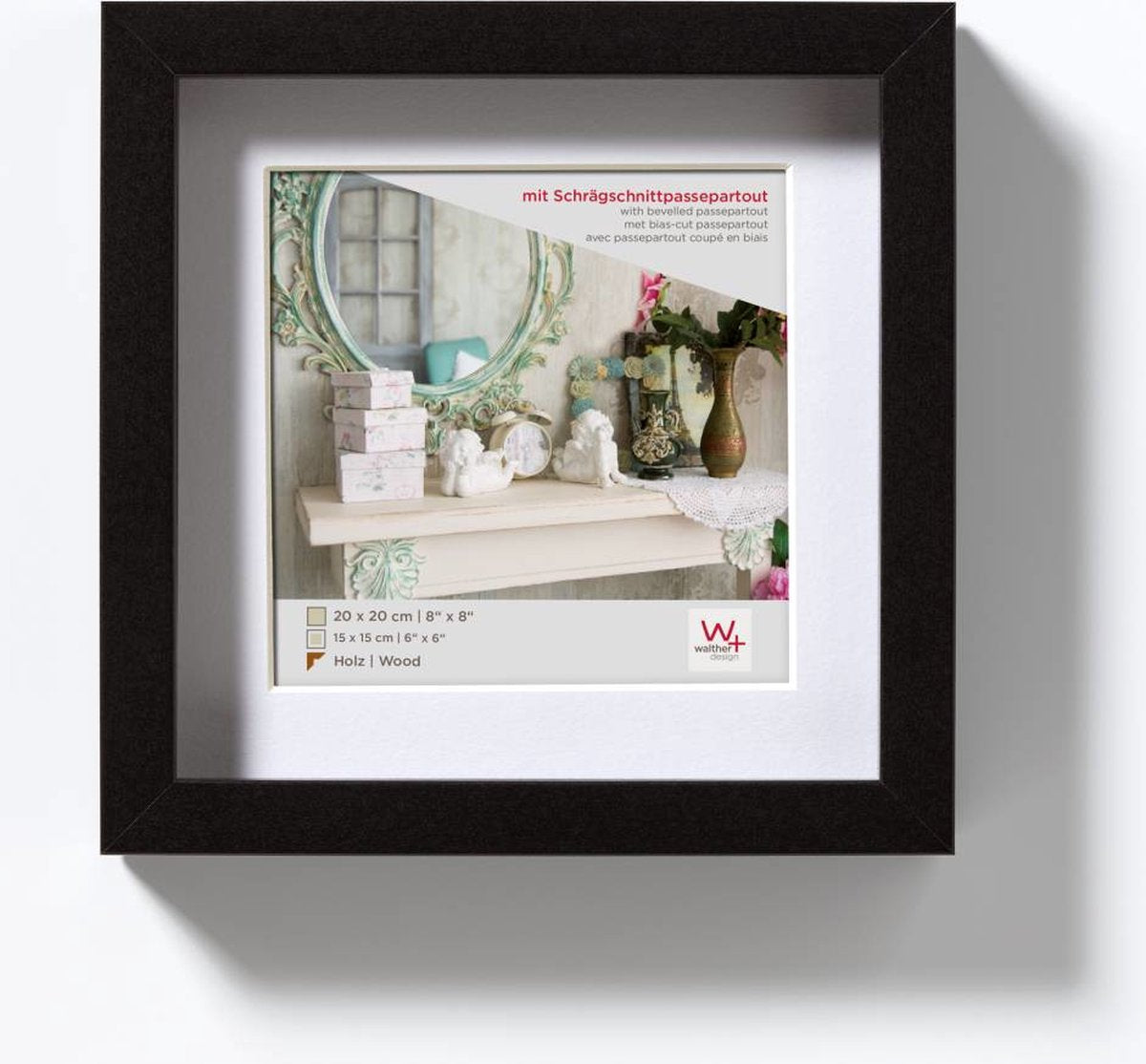 Walther Stoccolma - cornice in legno mdf - misura foto 20x20 cm - nera