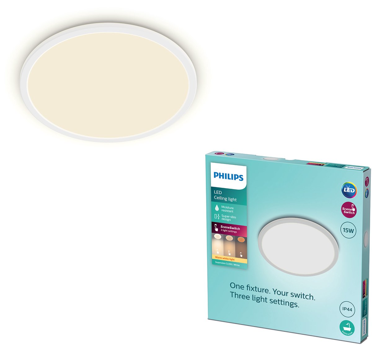 Lampada da soffitto per bagno Philips LED Philips super sottile - bianca - rotonda - 15 W