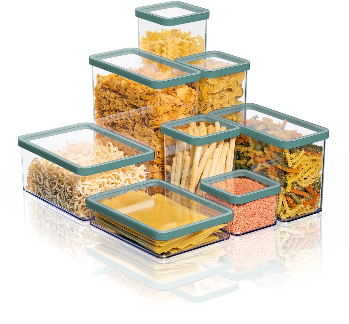 Contenitori per alimenti Rotho Loft - set da 5 - verde - 2x 2,1 litri, 2x 0,5 litri e 1x 1 litro