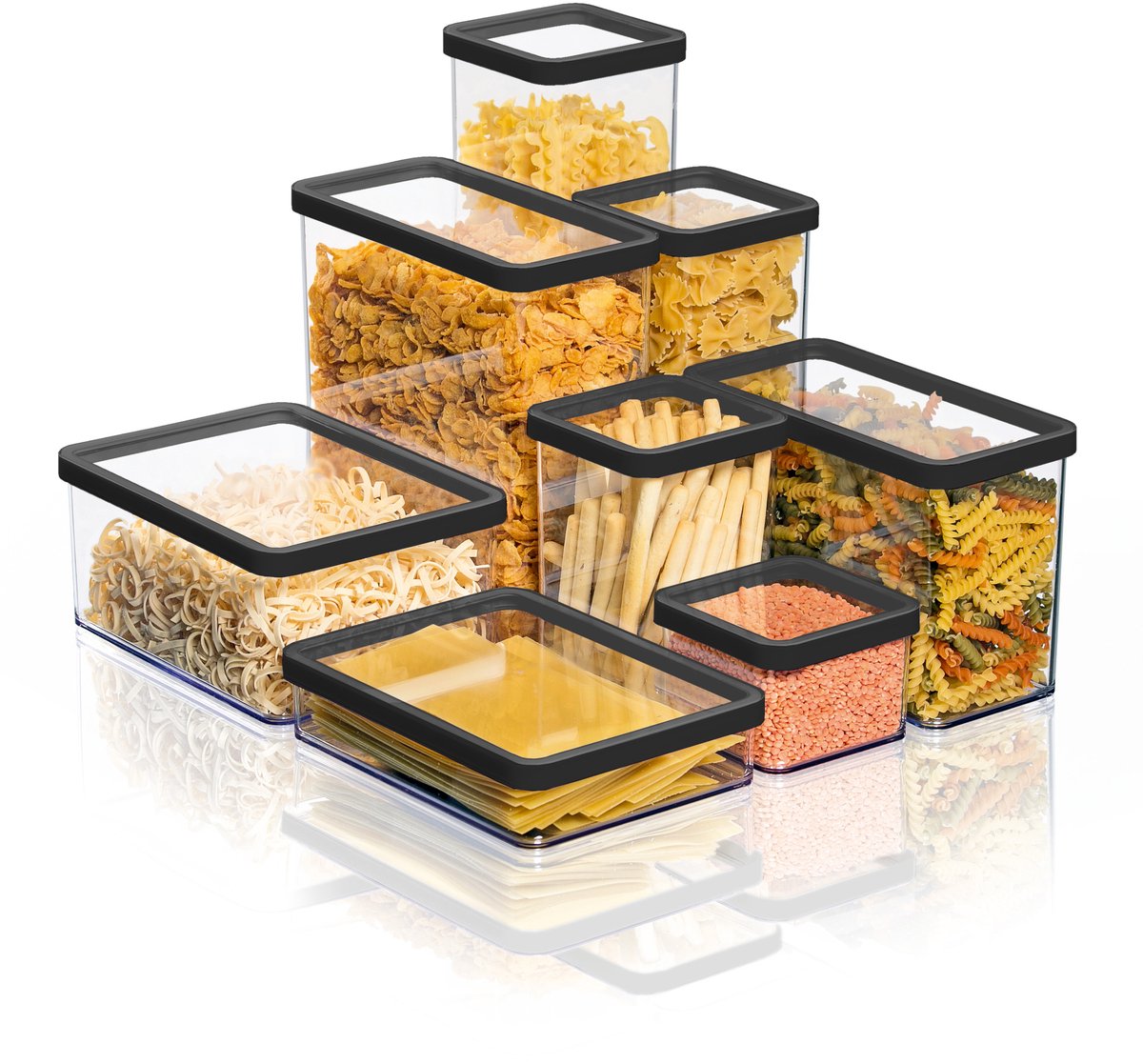Contenitori per alimenti Rotho loft - set da 5 - nero - 2x 2,1 litri, 2x 0,5 litri e 1x 1 litro