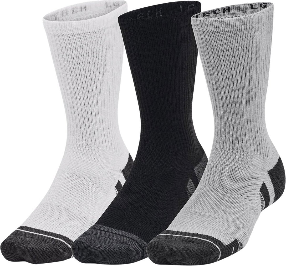Calcetines deportivos unisex Under Armour ua performance tech 3pk crew-gris - gris mod - blanco - gris azabache