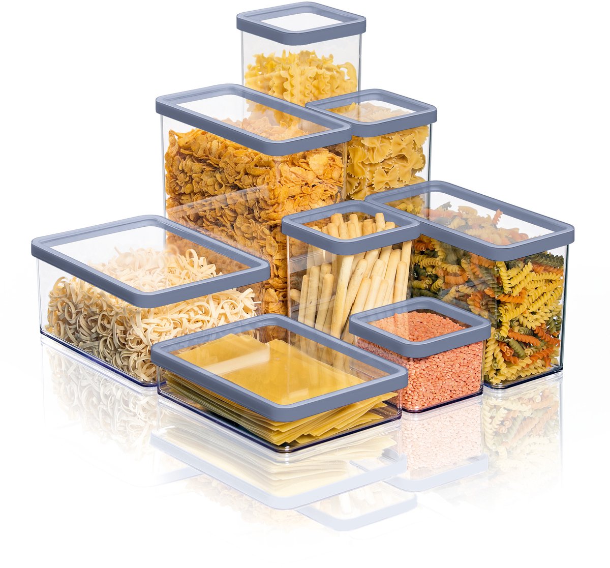 Contenitori per alimenti Rotho Loft - set da 5 - blu - 2x 2,1 litri, 2x 0,5 litri e 1x 1 litro