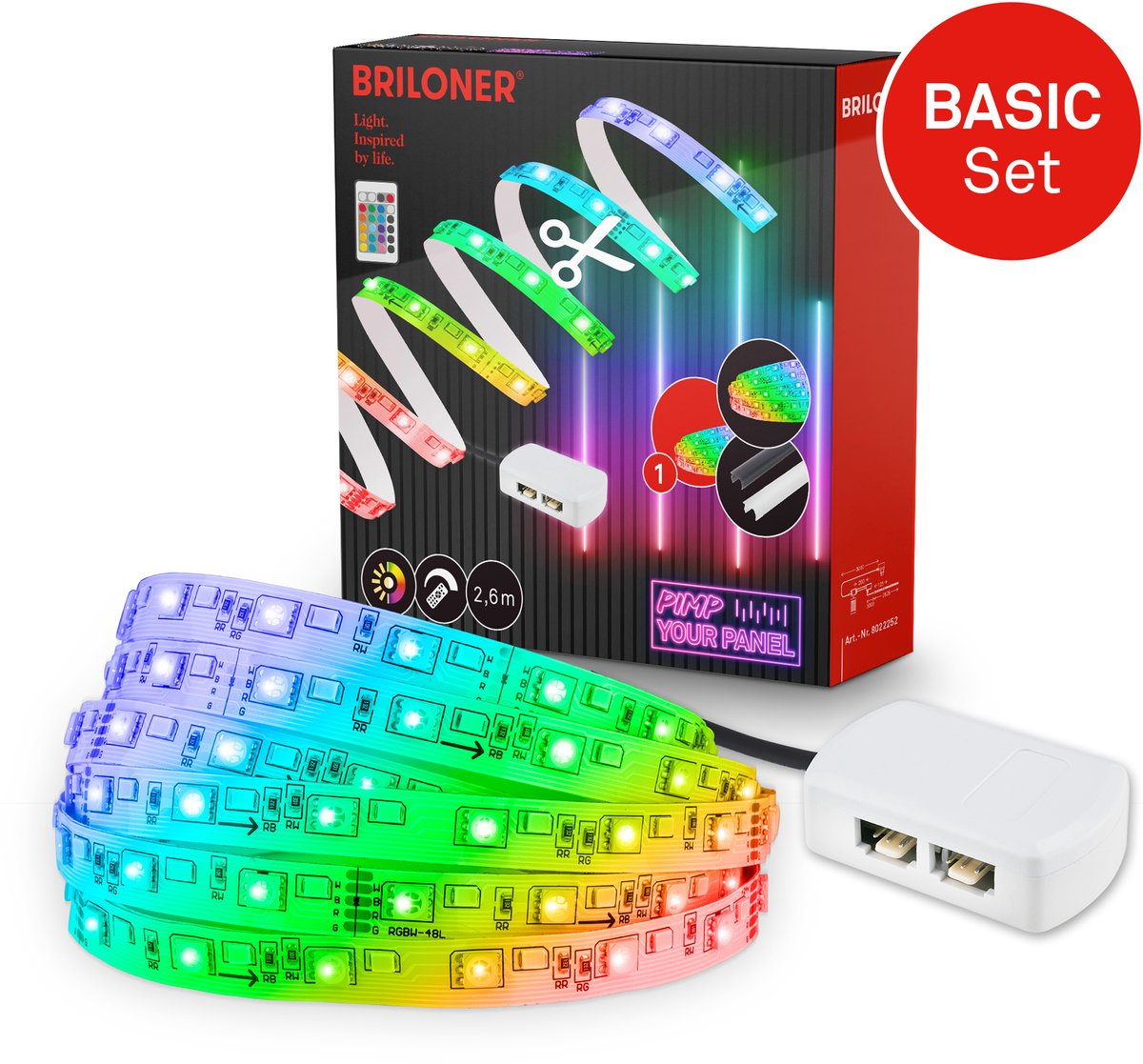 Briloner pimp your panel - led strip starter kit 2.6m - 8022252 - rgb basic set - pimp your panel - driver - remote control - self-adhesive - 262.5 x 1 cm