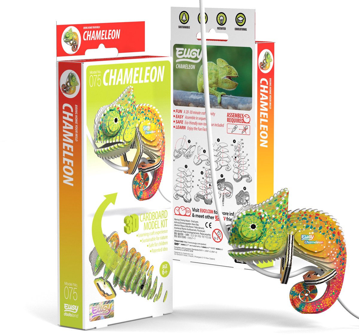 Eugy 3d puzzel - kameleon - wilde dieren - duurzaam - verzamel ze allemaal - 6 jaar
