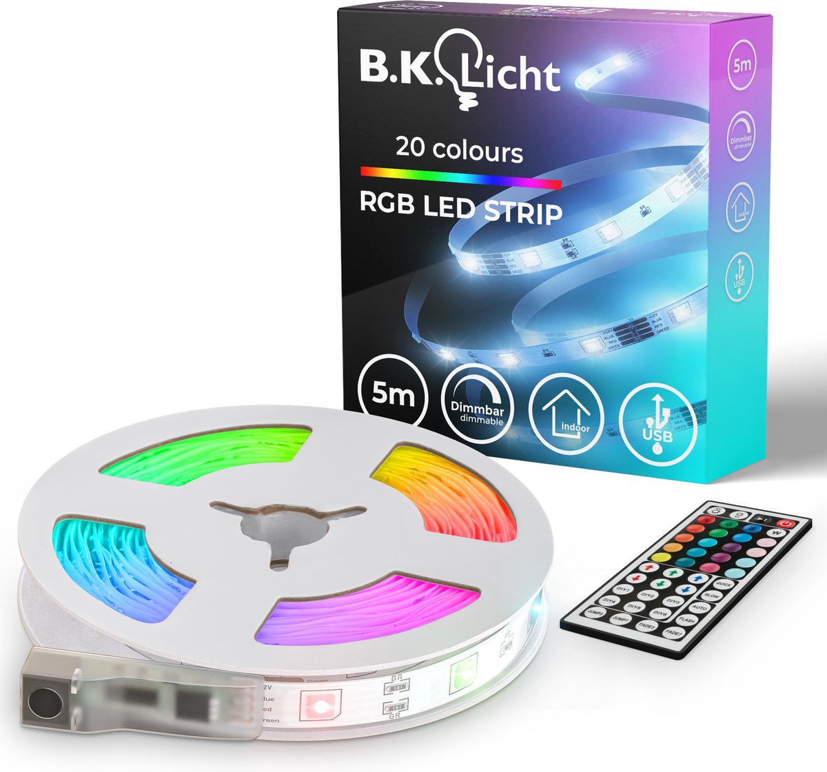 B.K. luce - striscia LED - 5 metri - con USB - con RGB - dimmerabile - luce colorata - con telecomando