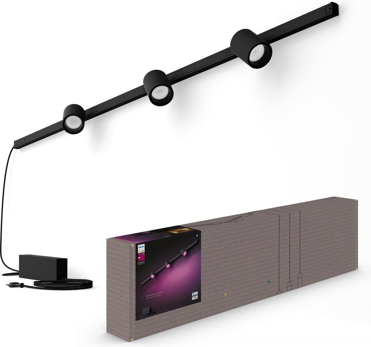 Lampada da parete Philips Hue Perifo Rail - Luce bianca e colorata - 3 faretti - Nero - Set base