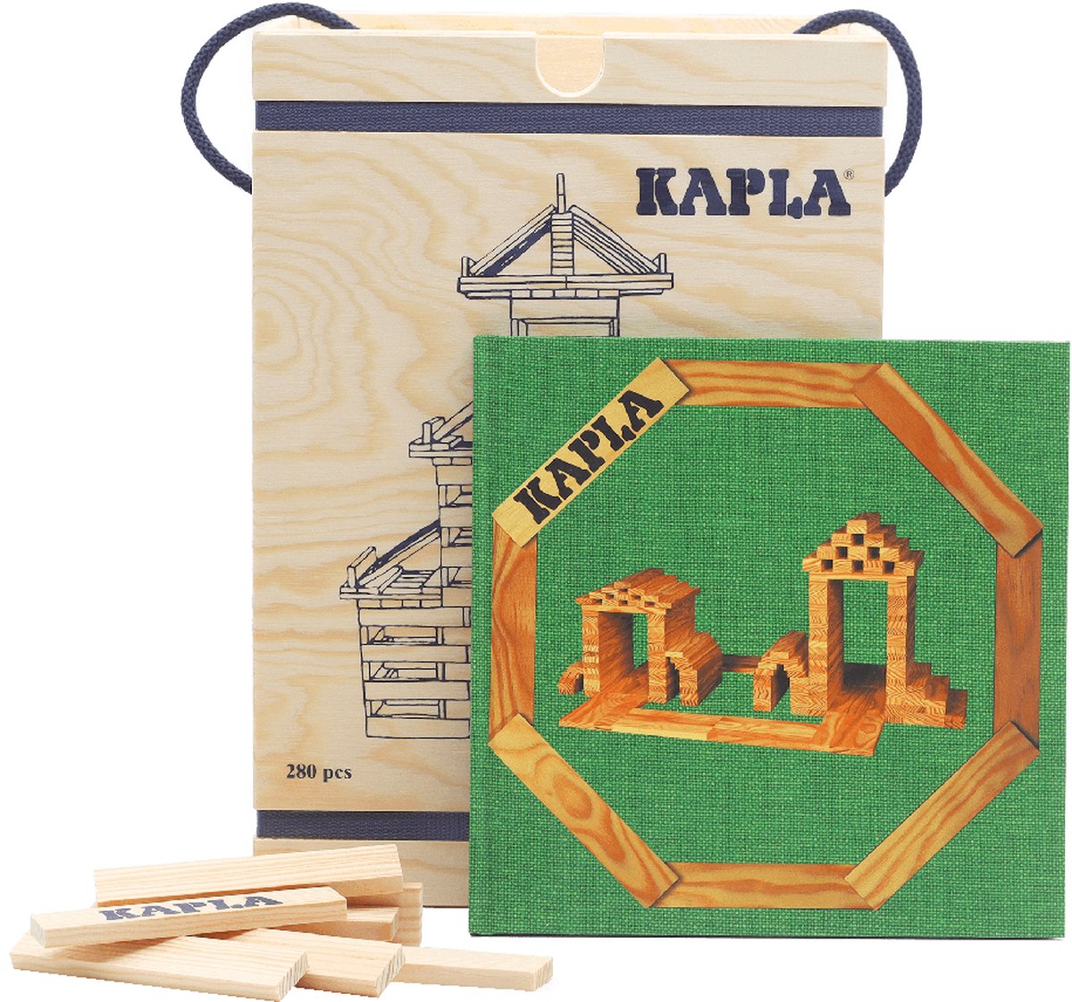Kapla - en blanco - juguetes de construcción - libro de ejemplo verde - 280 tableros