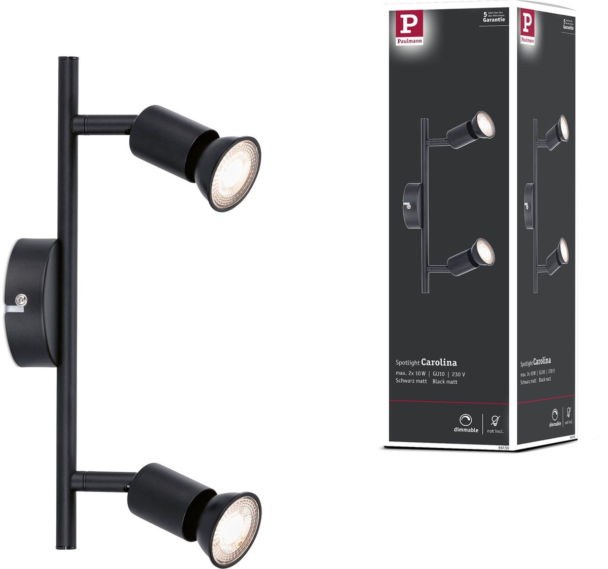 Foco paulmann carolina gu10 230v máx. 2x10w regulable negro mate