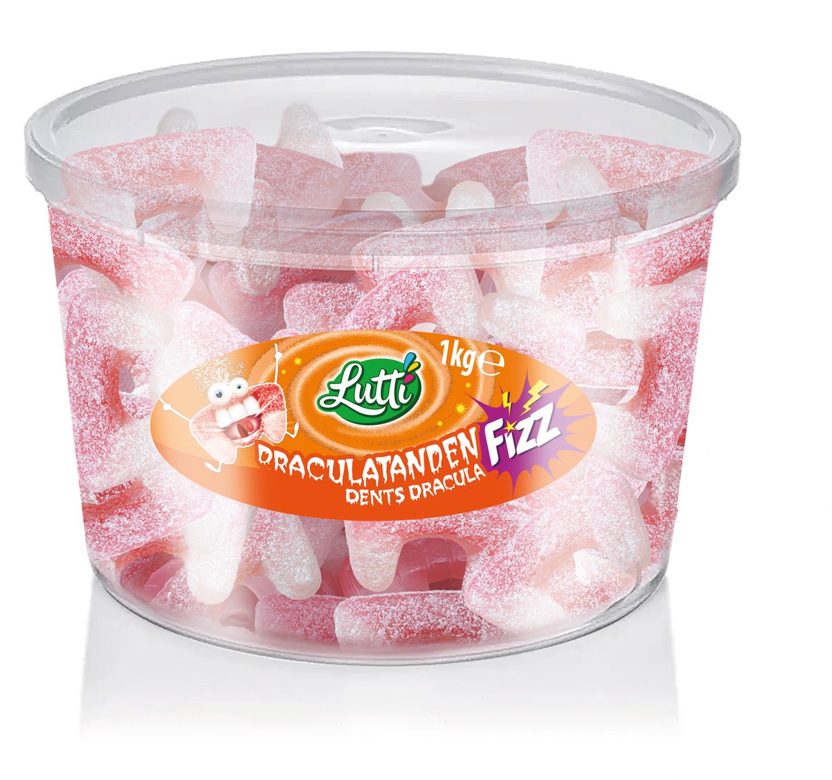 Lutti - vegan - acido - denti di dracula - gusto fragola - silo - 1kg