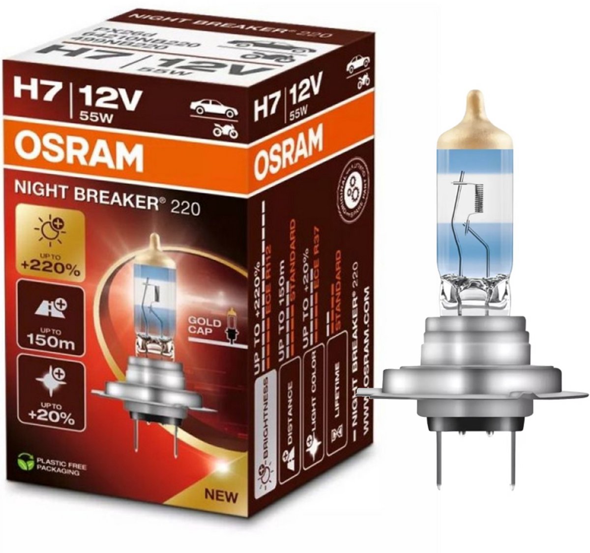 Osram night breaker series - lámpara halógena para automóvil - luz 220% más brillante - h7 - largo alcance