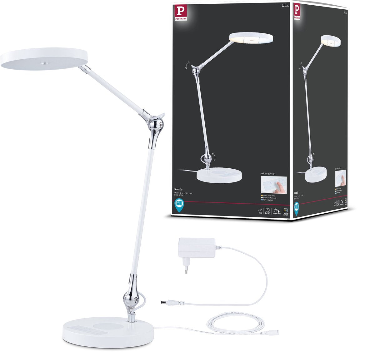 Paulmann Lámpara de escritorio LED numis blanco interruptor 1000lm 11w blanco