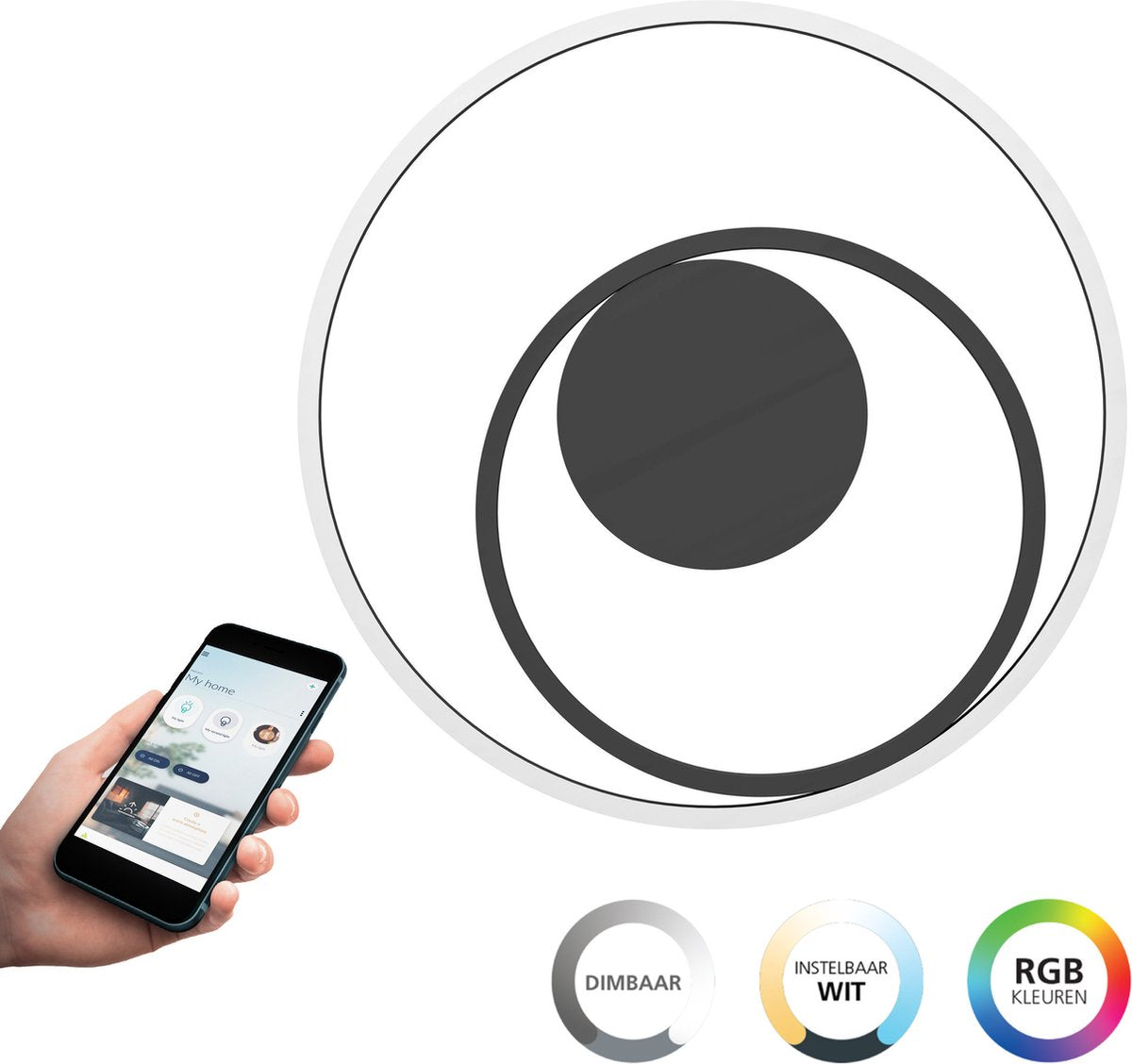 Eglo connect.z calagrano-z plafondlamp - ø 45 cm - zwart|wit - instelbaar rgb wit licht - dimbaar - zigbee