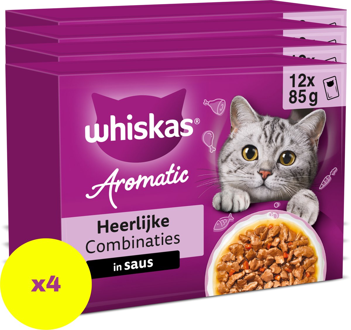 Comida para gatos Whiskas - adulto 1+ - deliciosas combinaciones aromáticas en salsa - 48x85g