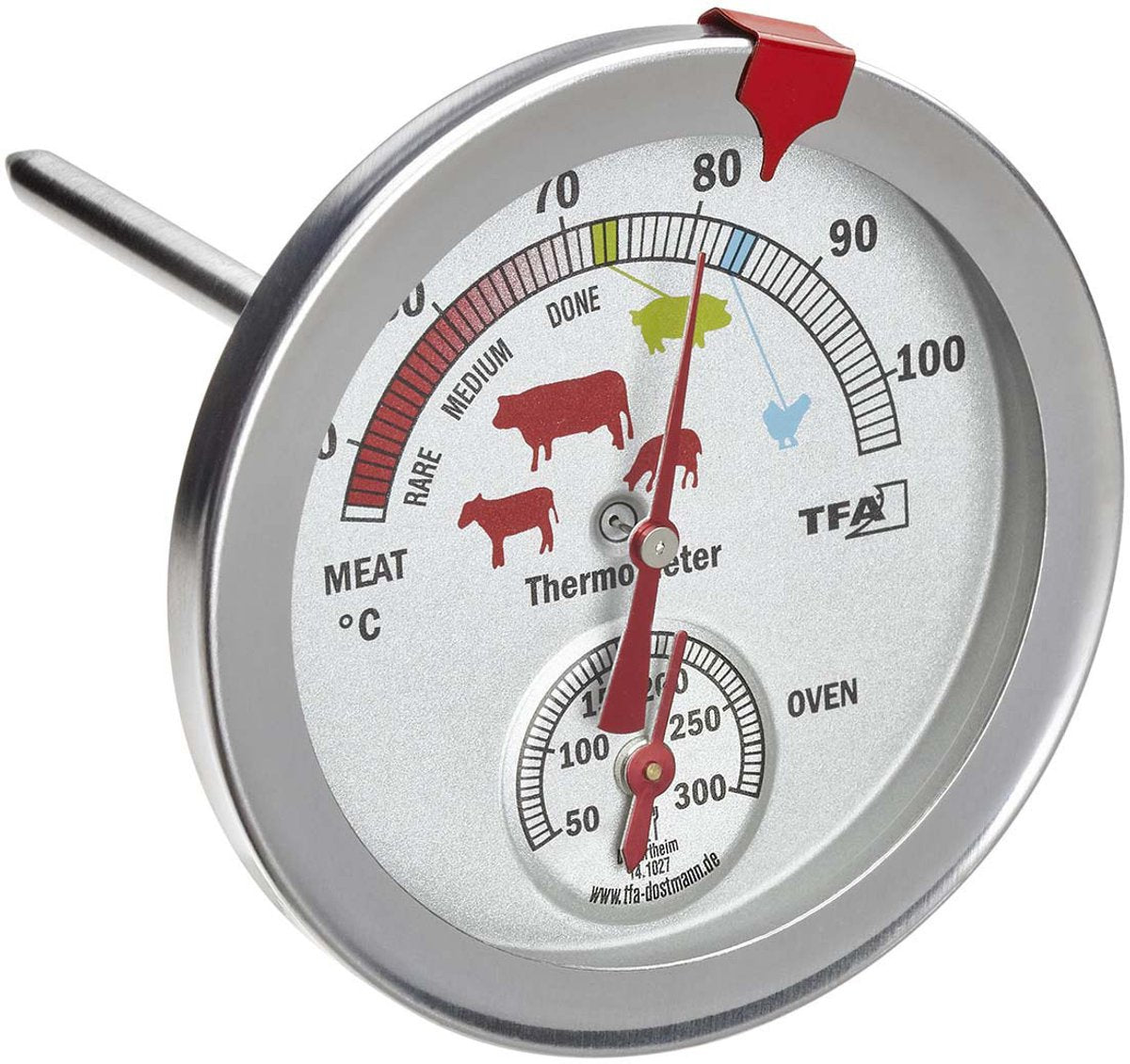 Termómetro para carne tfa dostmann - analógico - brocheta - acero inoxidable - 0-300 grados centígrados - 11 cm