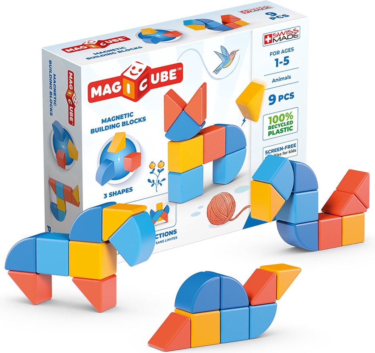 Geomag magicube Starter Set forme di animali riciclate - mattoncini magnetici - 9 pezzi - da 1 anno