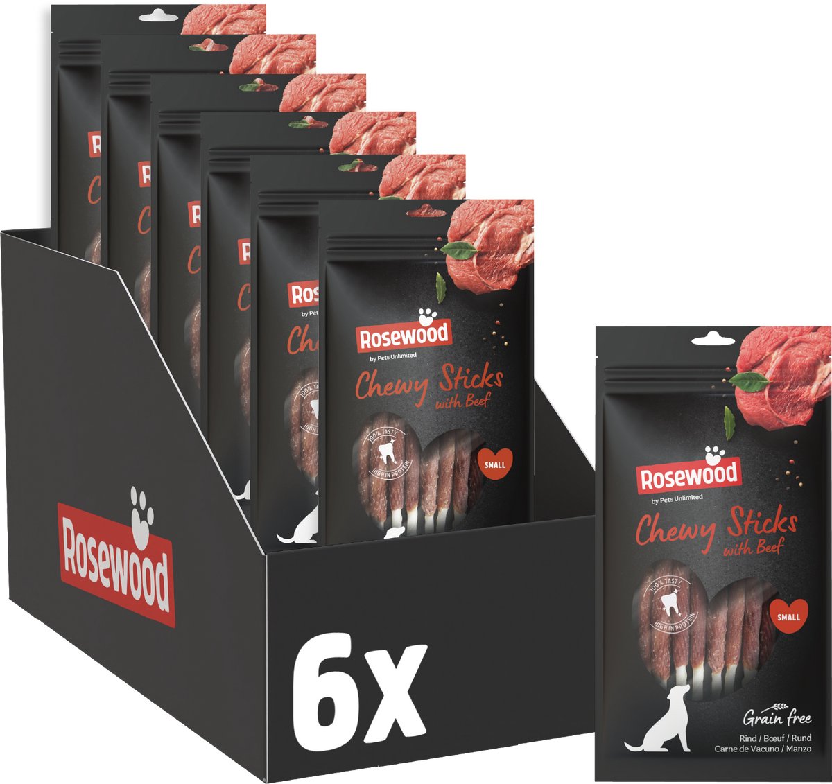 Palitos masticables de palisandro vacuno pequeños - palitos masticables para perros pequeños - con piel de vacuno - sin cereales - sin aditivos artificiales - 6 bolsas de 72g