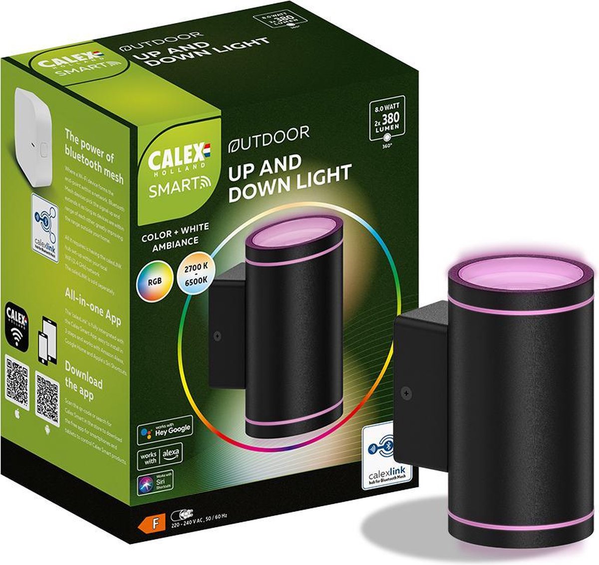 Lampada da esterno LED smart outdoor Calex - lampada da parete smart up down - RGB e luce bianca calda - 4W - nera