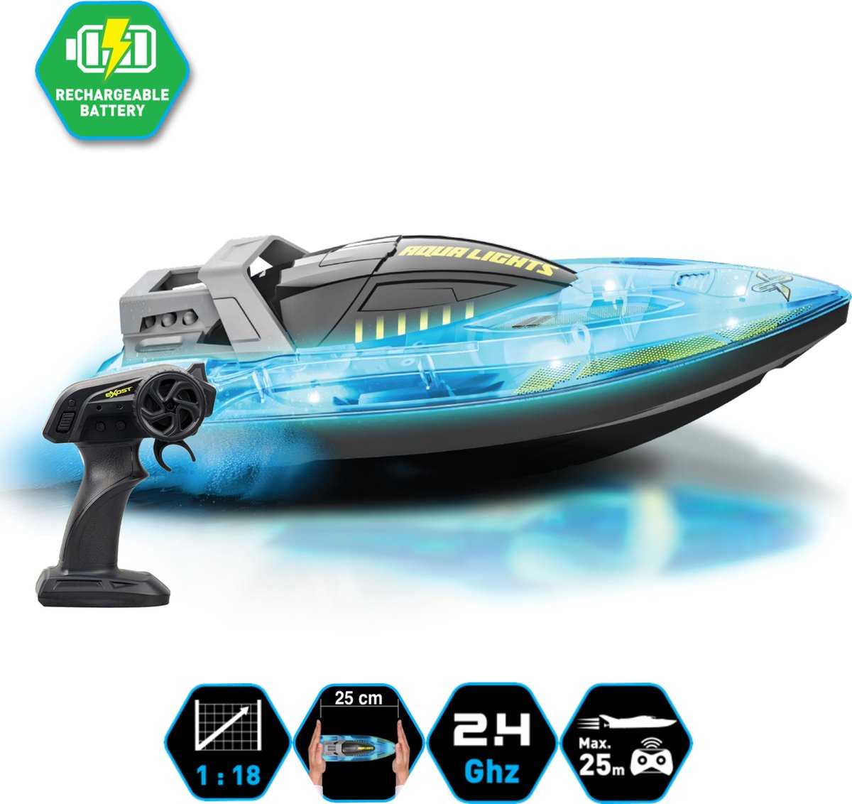 Lancha motora Exost rc aqua light 1:18 - con efecto de luz - incl. batería recargable
