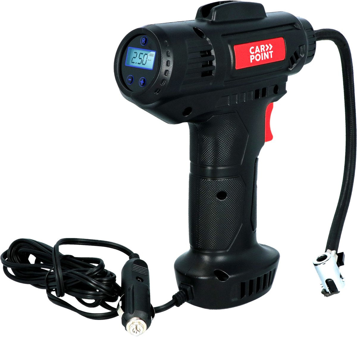 Carpoint digital air compressor - drill model - digital display - adjustable pressure - automatic shut-off - pumps up to 10 bar 150 psi - LED lamp - 12v 54w