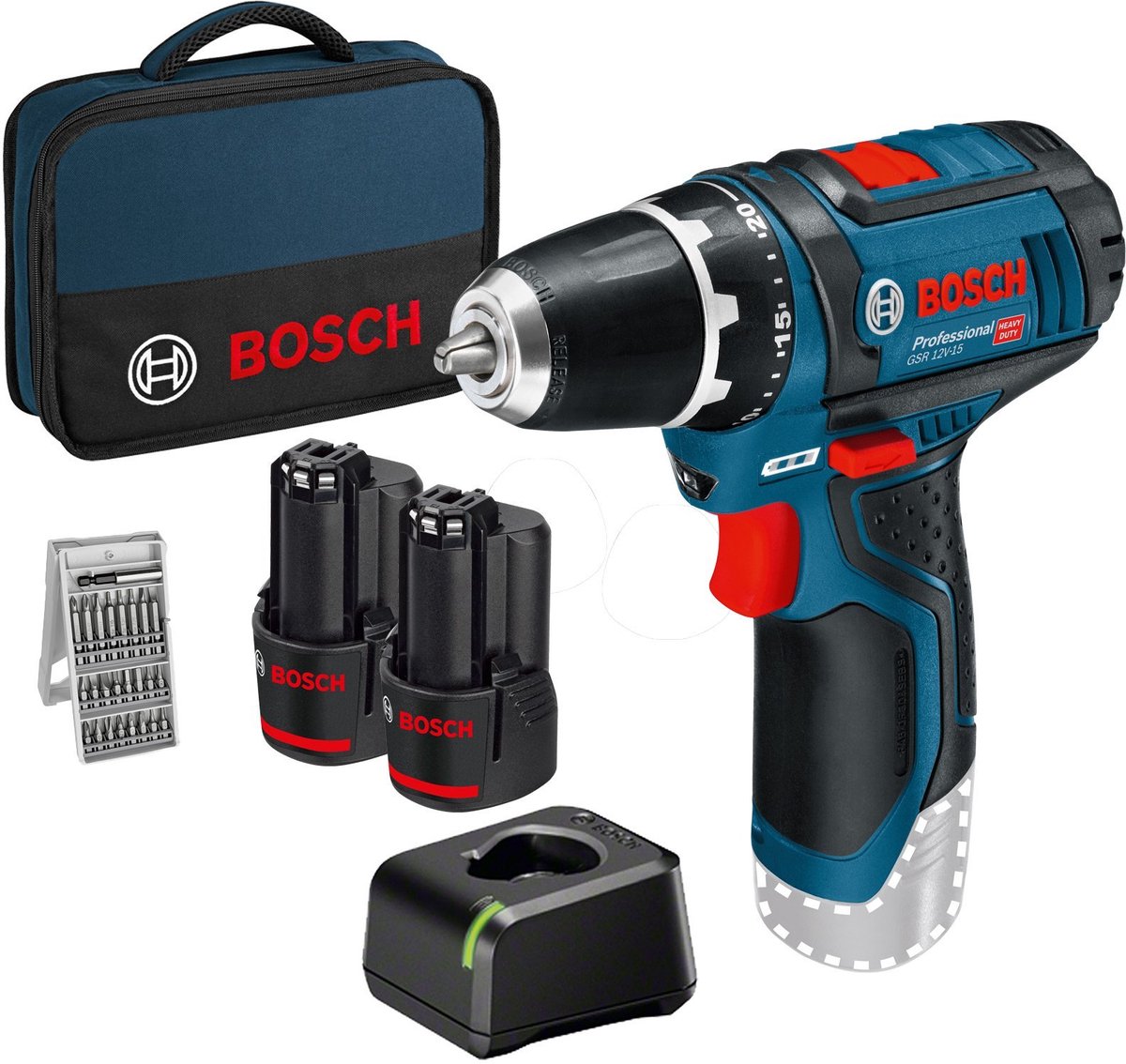 Bosch - gsr 12v-15 - trapano avvitatore a batteria - set completo