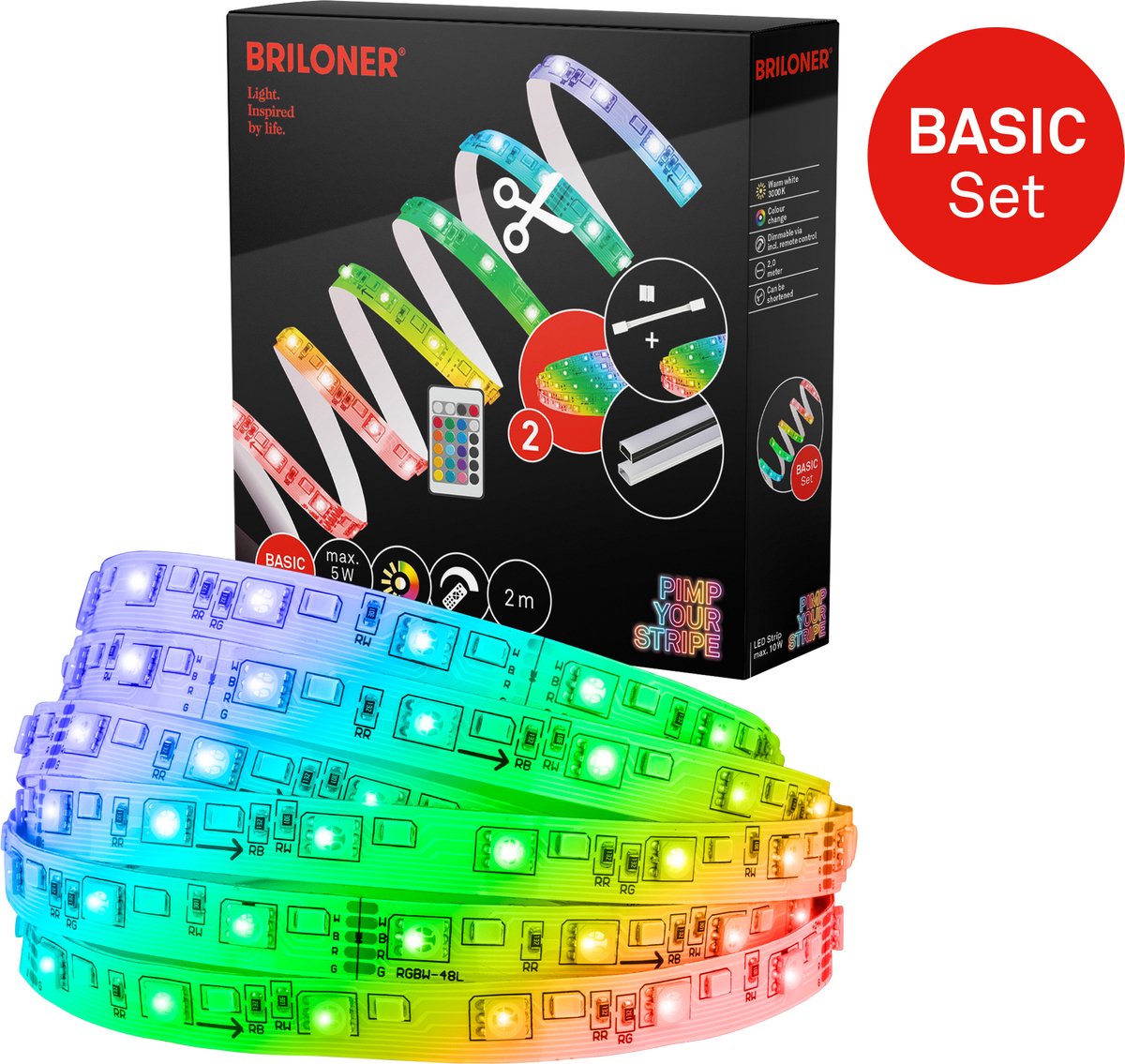 Briloner pimp your strip startersset led strip 2m, rgb+w, afstandsbediening