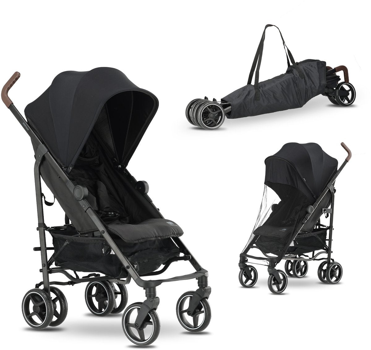 Deryan bobbie paraplu buggy - met draagtas - verstelbaar - zwart