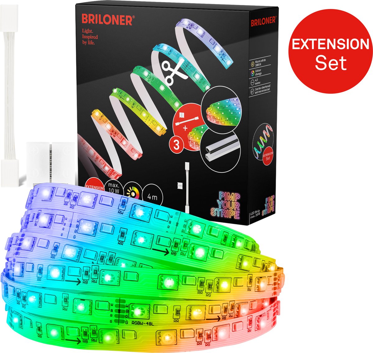 Briloner pimp your strip uitbreidingsset led strip 4m, rgb+w, kleurenprogramma's