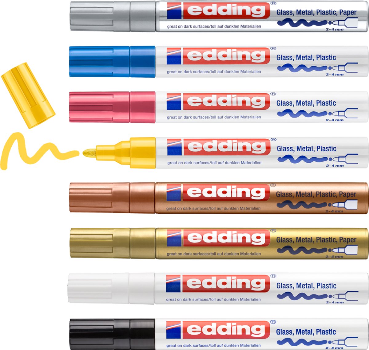 Set assortito di pennarelli a vernice lucida Edding 750 8 s - punta tonda - 2-4 mm - set da 8 pezzi