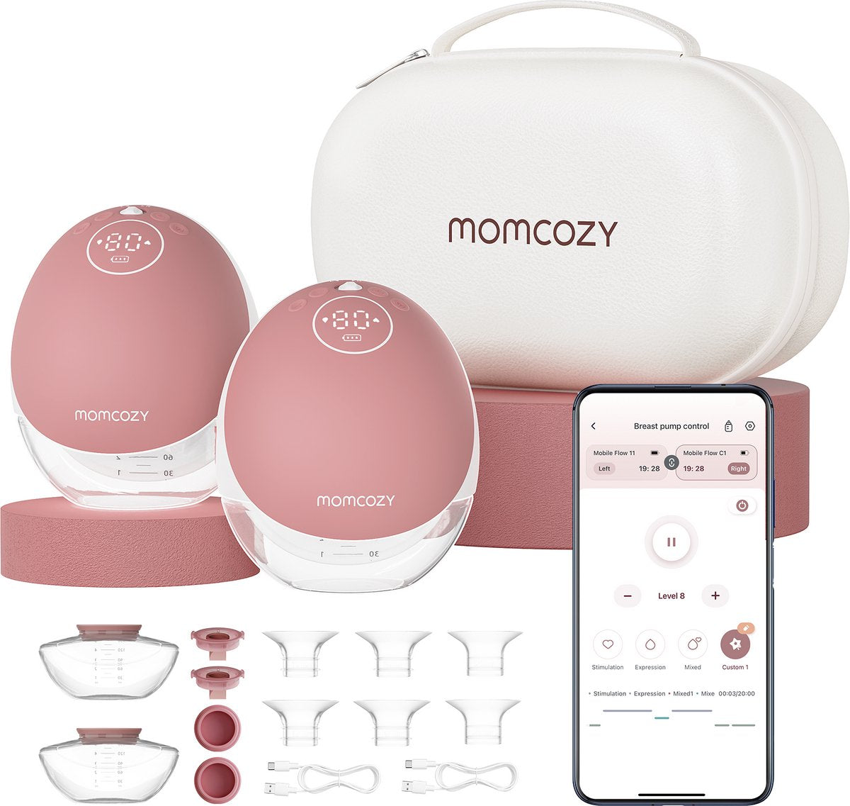 Momcozy m9 – handsfree borstkolf – 2 stuks – elektrisch – app bediening – stil compact