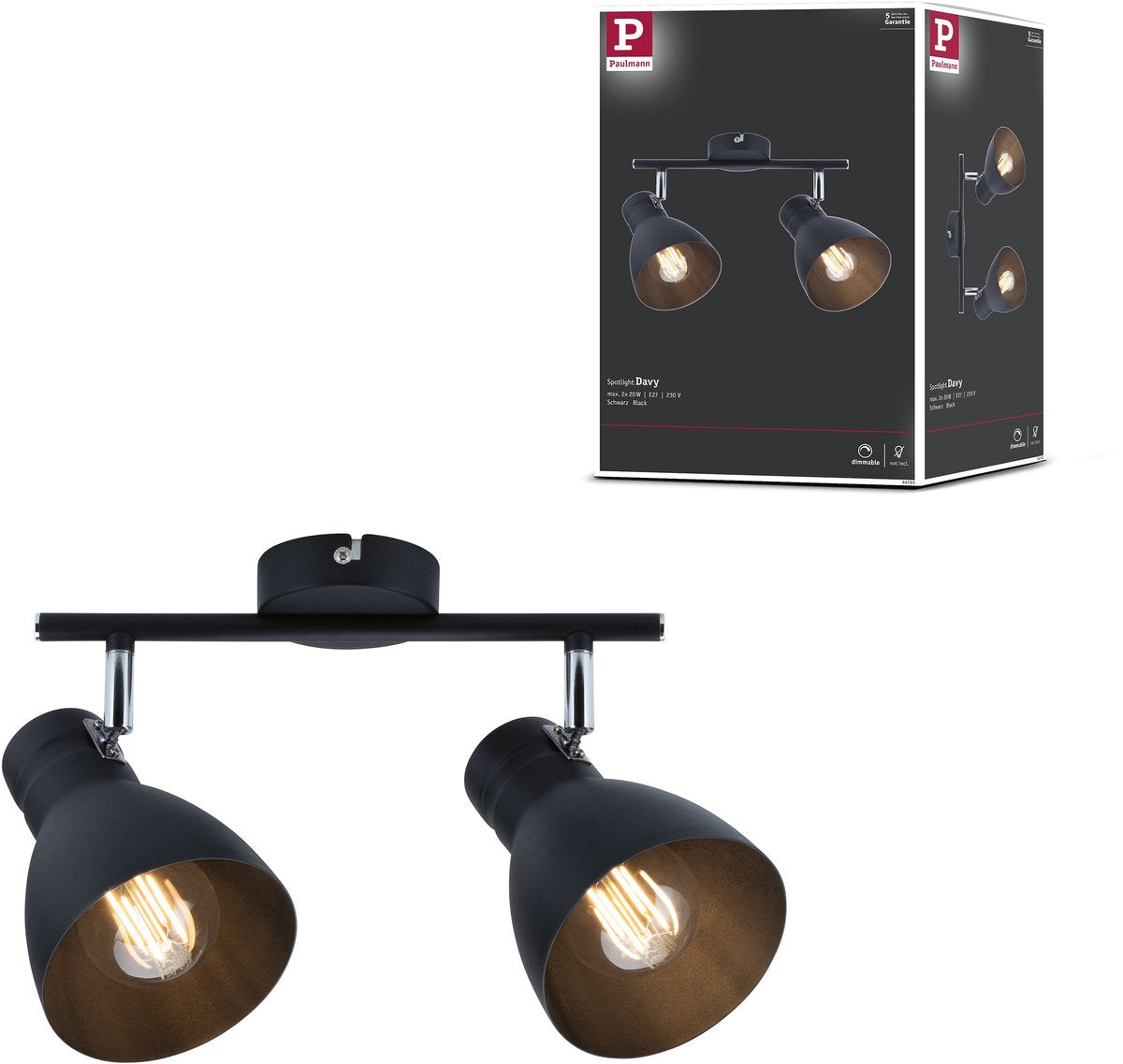 Foco paulmann davy e27 230v máx. 2x20w regulable negro
