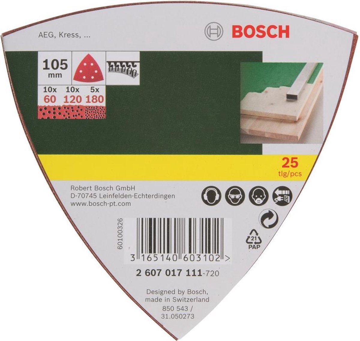 Juego de hojas de lija Bosch de 25 piezas para lijadora delta de 105 mm - grano 60; 120; 180