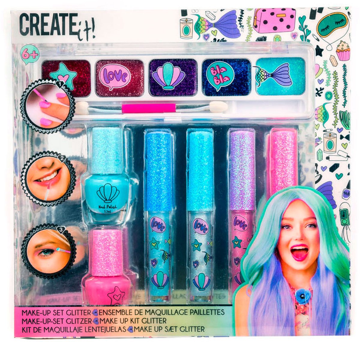 Crealo! set trucco di bellezza glitter, 7 pz.