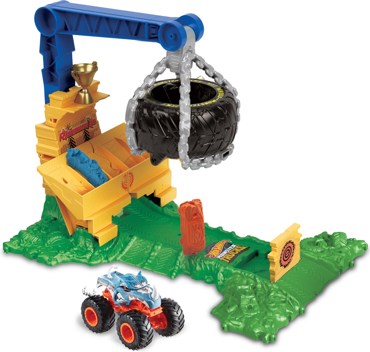 Hot Wheels MonsterTrucks Arene Smahers Rhinomite Race Challenge Set