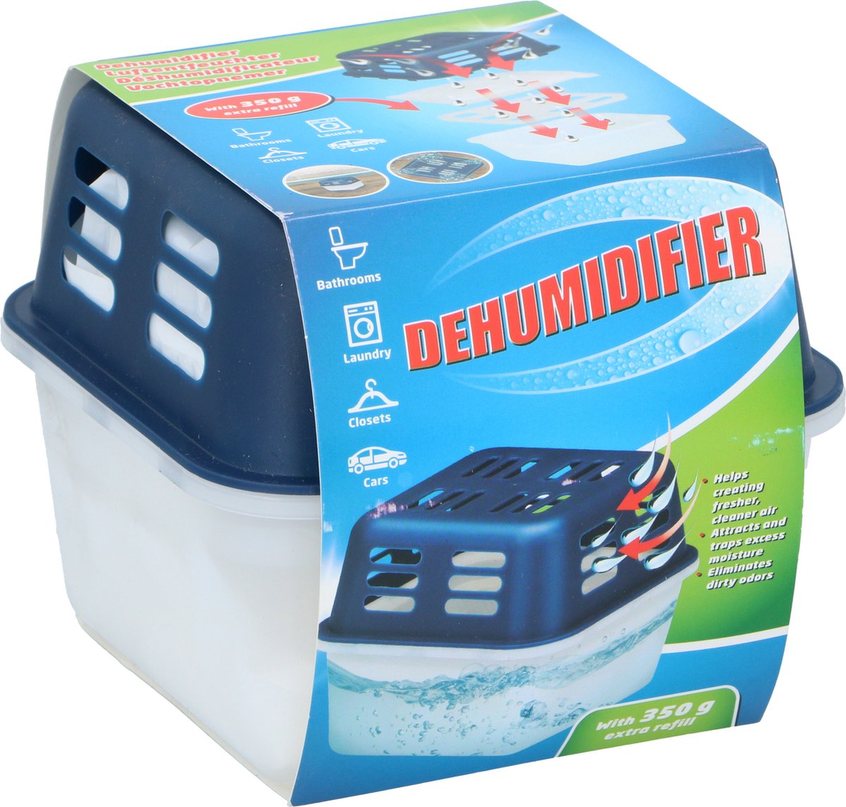 Assorbitore di umidità sans marque da 350 ml - inclusi 2 granuli da 350 g - condensa e odori - garage per camper e auto nel seminterrato - 11 x 14 x 14 cm
