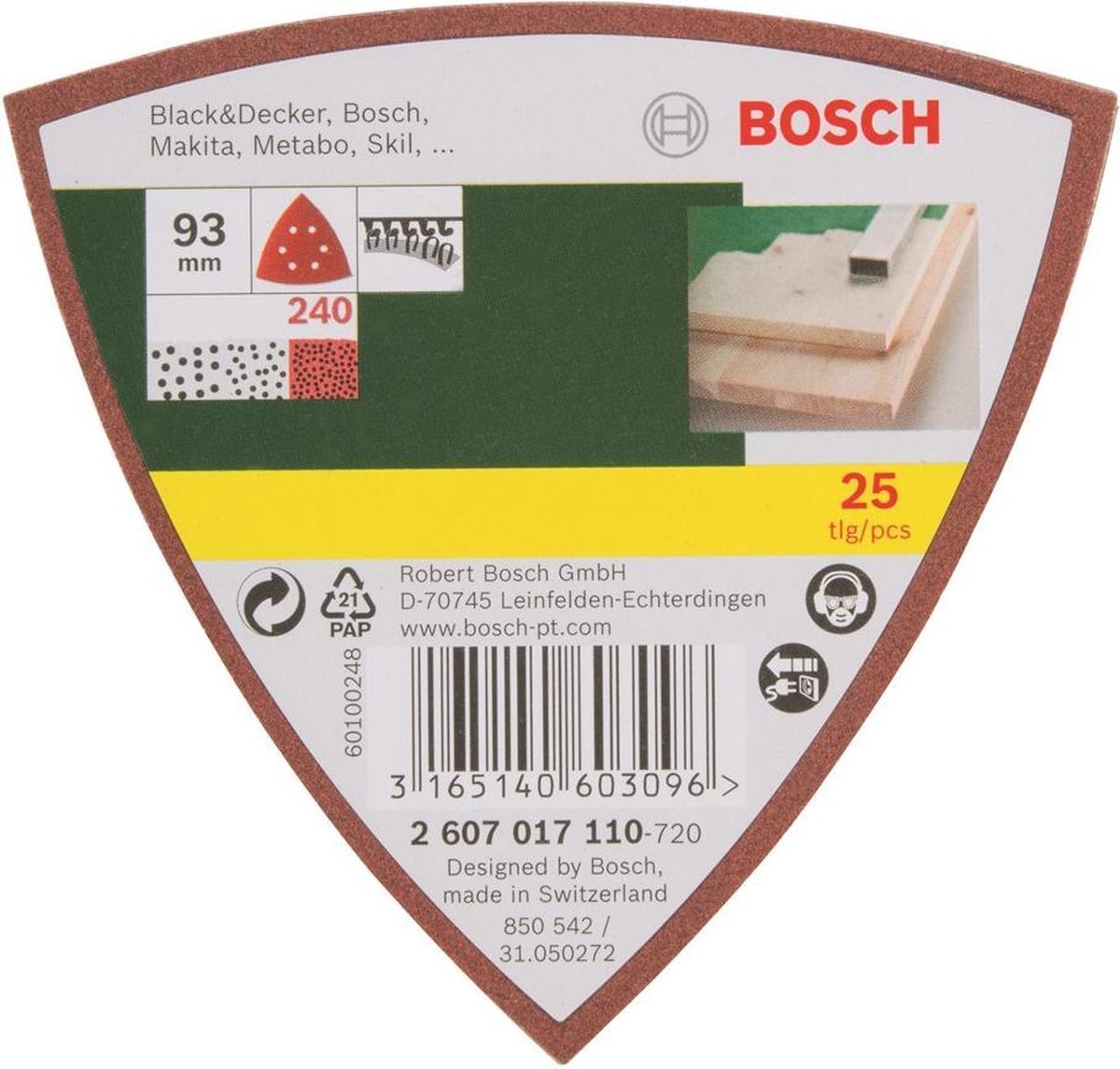 Juego de hojas de lija Bosch de 25 piezas para lijadora delta - fijación por velcro - grano 240