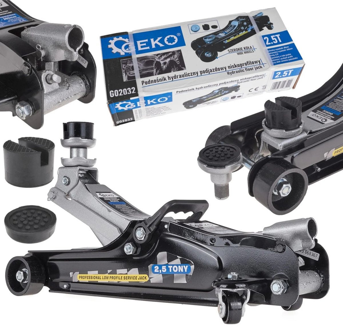 Geko hydraulische garagekrik - 2,5 ton - laag profiel - 360 mm hefhoogte - met draaggreep