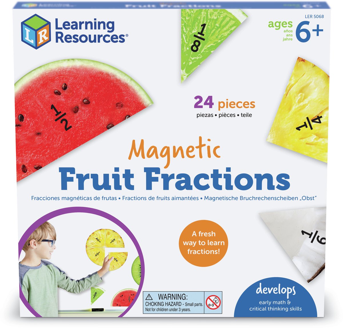 Recursos de aprendizaje fracciones magnéticas de frutas - 3+