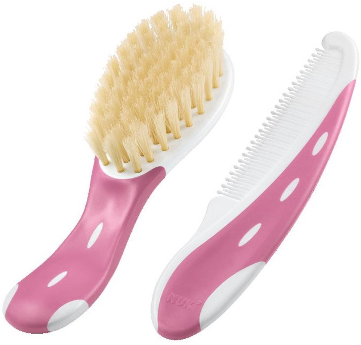 Nuk cepillo bebe de 100 pelos naturales con peine de puntas redondeadas verde