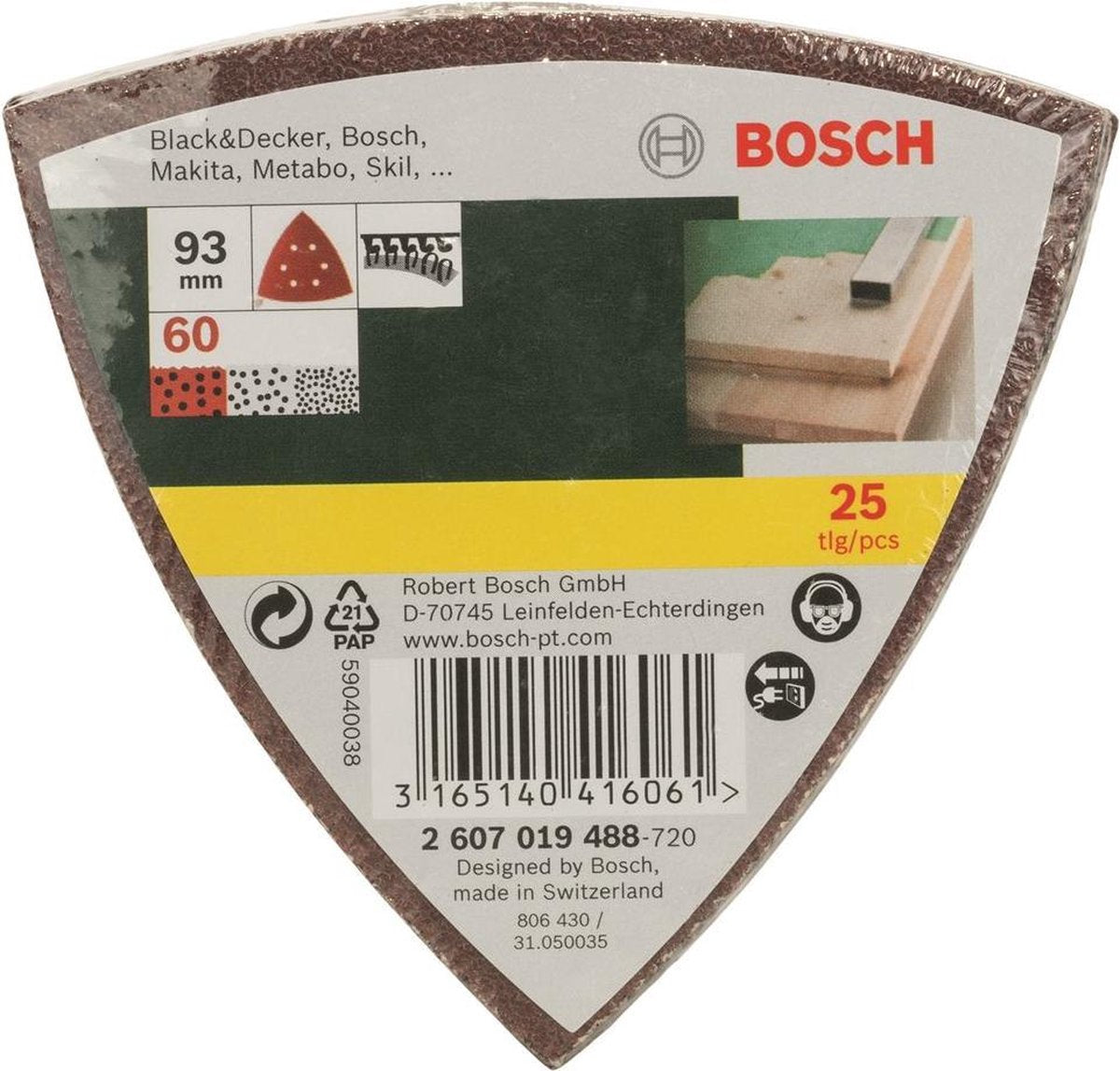 Juego de hojas de lija Bosch de 25 piezas para lijadoras delta - grano 60