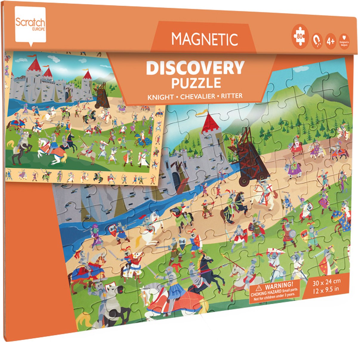Puzzle magnetico 2 in 1 da grattare - gioco di scoperta - cavalieri - 52,3x30,5 cm - 48 pezzi - 3 anni