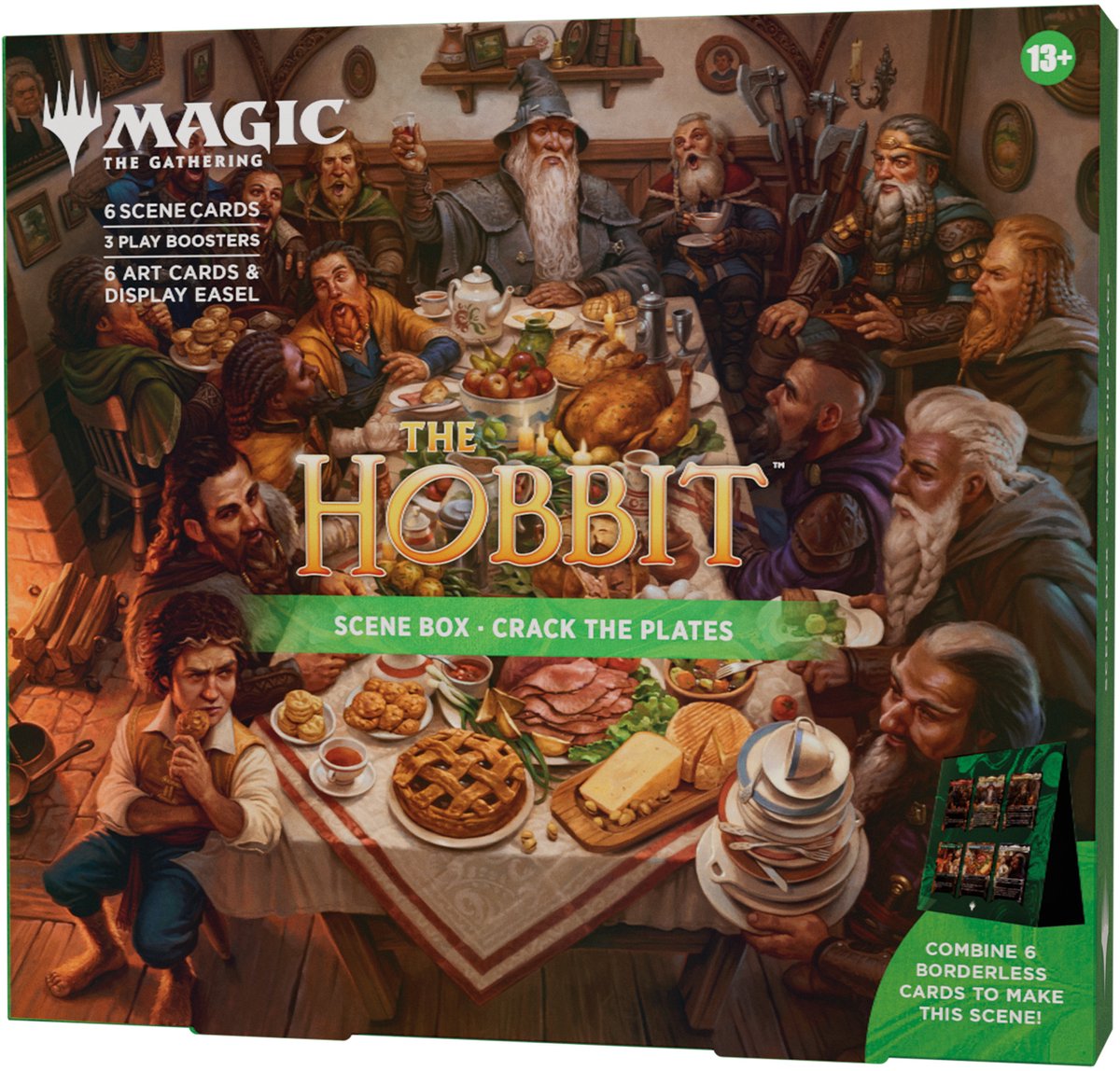 Magia della raccolta magica: la raccolta | la scatola della scena dello hobbit: rompi i piatti| 6 carte scena foil senza bordi, 6 carte artistiche, 3 buste di gioco + cavalletto da esposizione