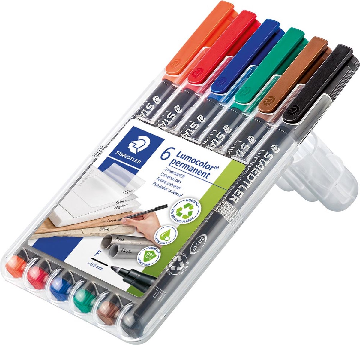 Staedtler lumocolor f permanent pen - box 6 kleuren