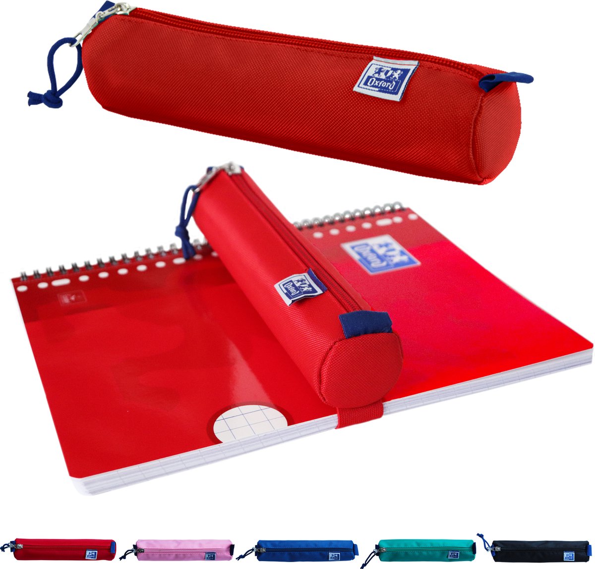 Astuccio Oxford - rosso con elastico - astuccio rotondo 22 cm - astuccio per ragazzi - astuccio per ragazze