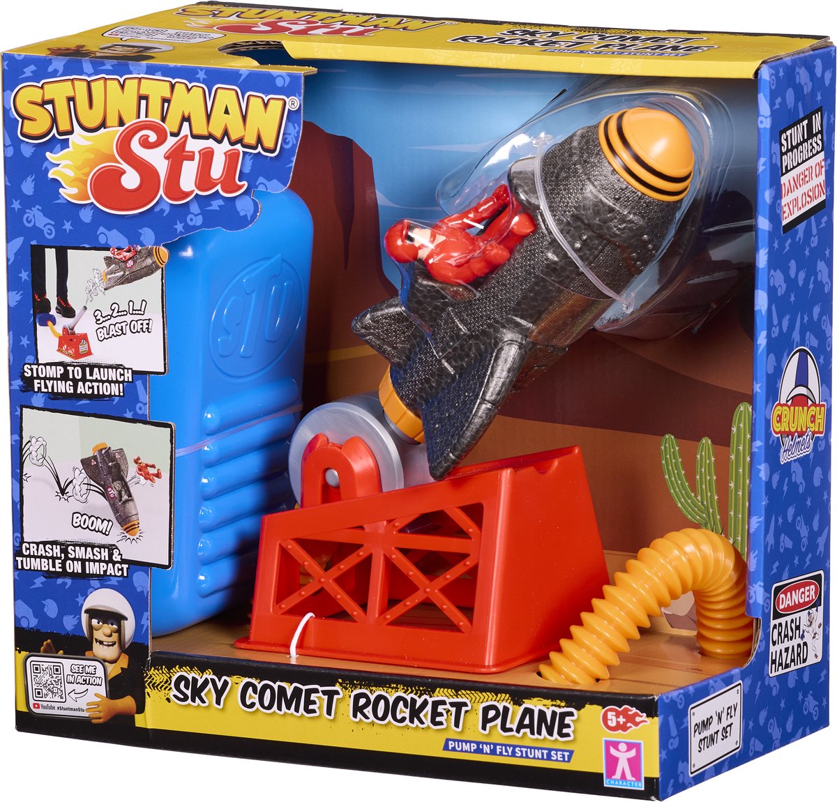 Bandai - stuntman stu - razzo - giocattolo acrobatico - figura acrobatica inclusa - gioco crash con veicolo e accessori - giocattoli per bambini 4+ - coss8199